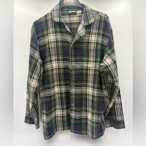 L.L.Bean Men’s L Tall Plaid Flannel Button Down Shirt Green Blue Cotton